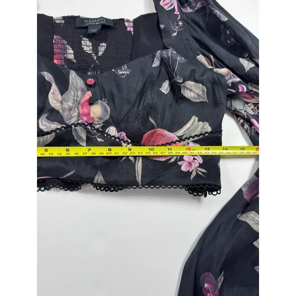 ALLSAINTS Ria Soleil Linen & Silk Crop Top In Black New Without Tags Size 8 $219 - Picture 6 of 7